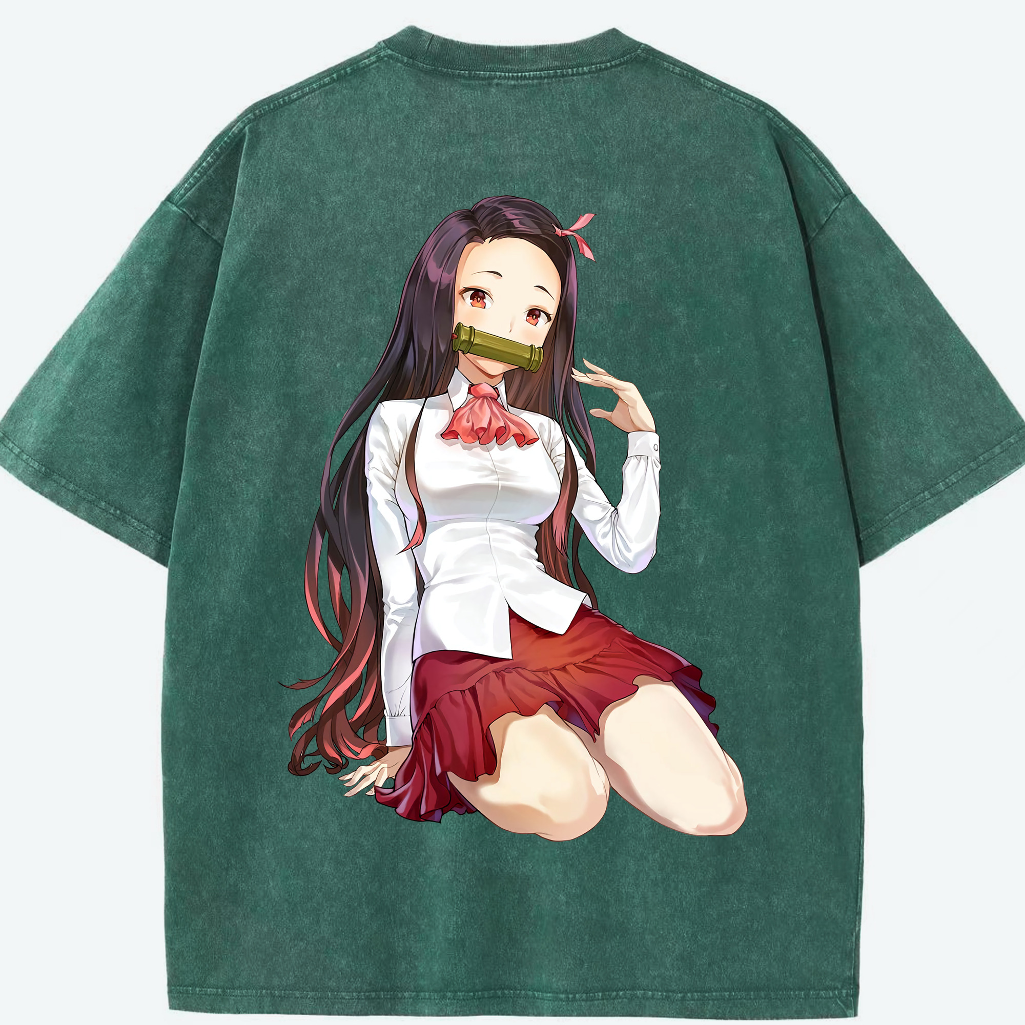 （画像用） 鬼滅の刃（きめつのやいば）竈門 禰󠄀豆子／かまど ねずこ Kamado Nezuko 綿100% ヴィンテージ風 半袖Tシャツ（背面プリント）